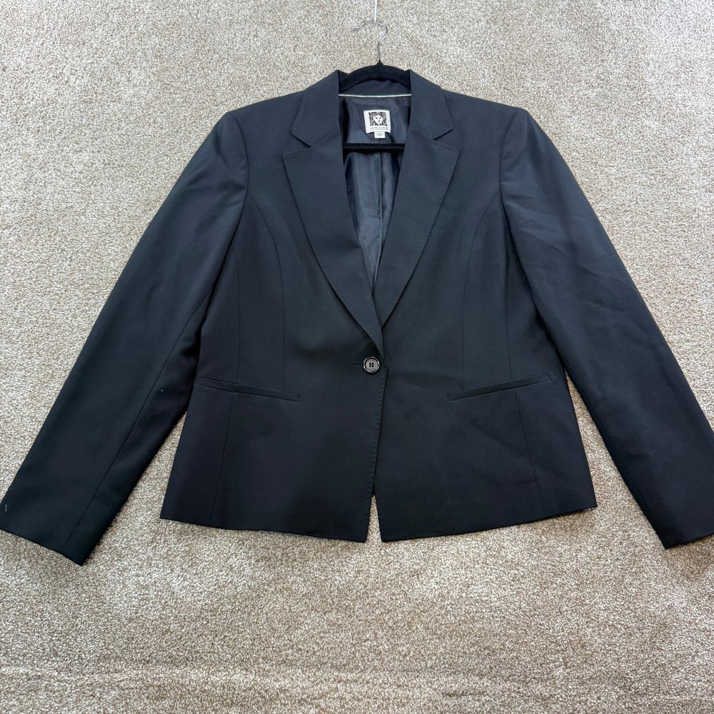 Anne Klein Womens Black Wool Blend Single Button‎ Blazer Jacket Career Size 10